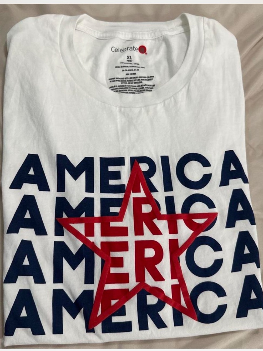 Celebrate It White Tee with Red Star and Navy America Graphic